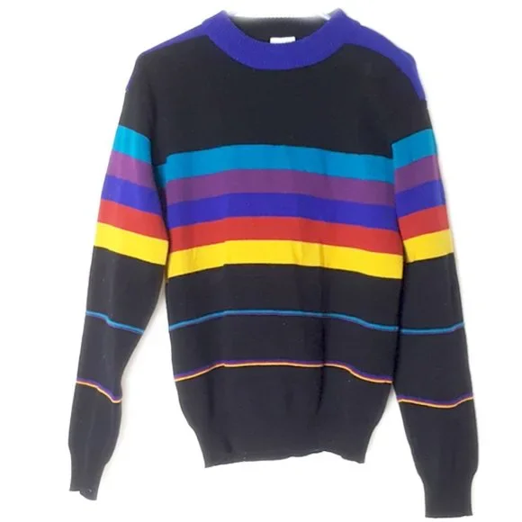 Vintage black sweater with rainbow prism stripes - Picture 1 of 4